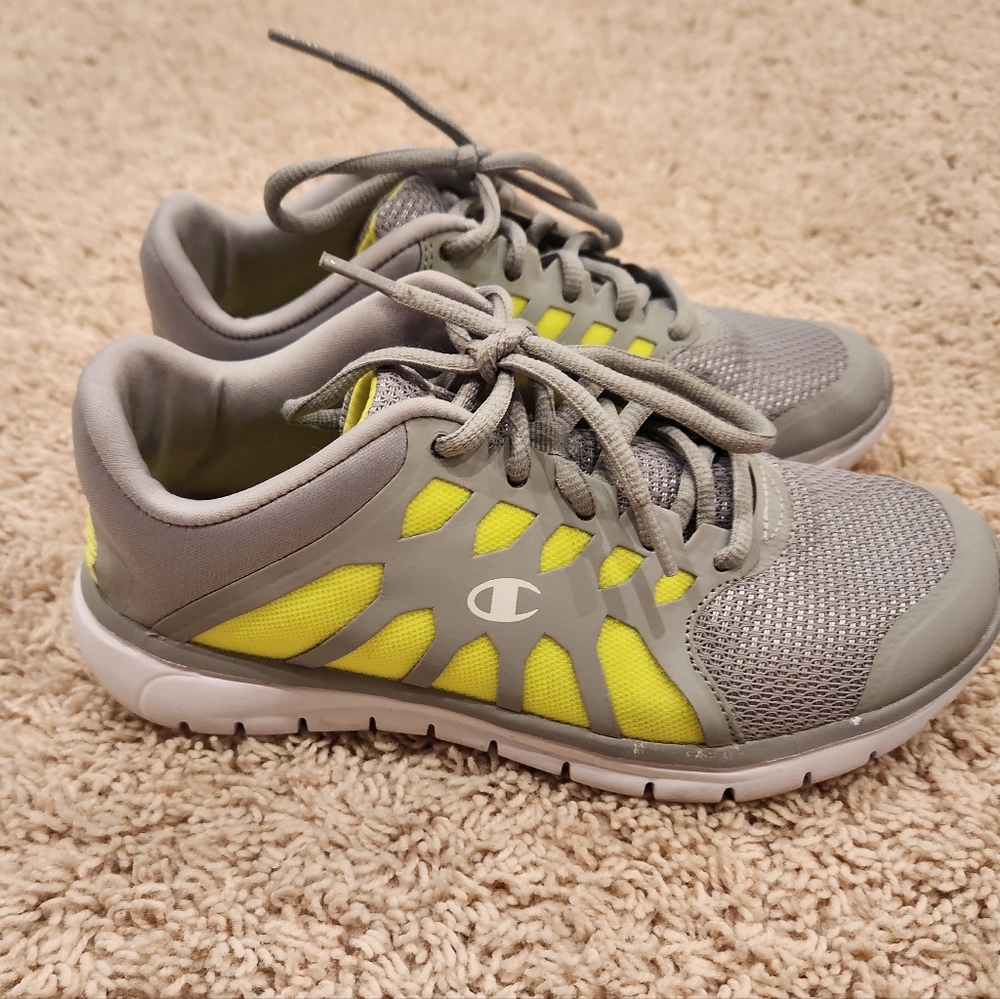 Women's Champion Grey and Bright Yellow Tennis Shoes (Size 6)